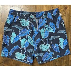 Reyn Spooner Swim Trunks Men's Large Blue Blk Hawaiian Tropical Beach 7" Inseam